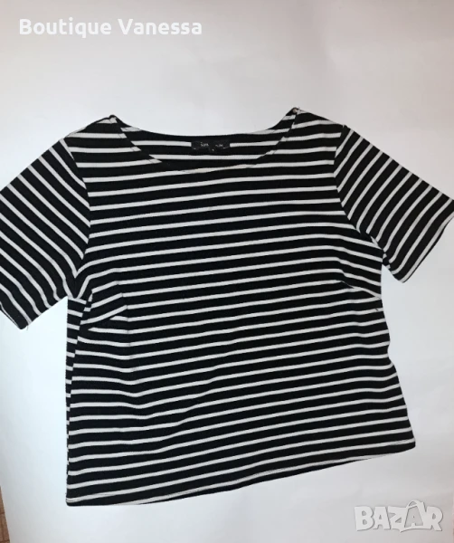 Дамска блуза с къс ръкав в черно-бяло , снимка 1