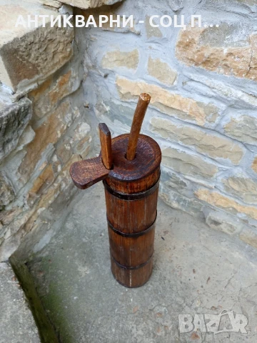 Соц Стара Дървена Буталка Чутура За Разбиване На Масло., снимка 3 - Антикварни и старинни предмети - 50648799