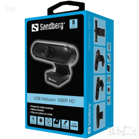 Sandberg 1080p FullHD Web камера за Компютър Лаптоп Телевизор, USB Връзка