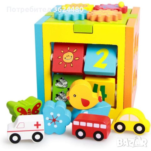 Дървен куб със сортер, снимка 2 - Образователни игри - 41229820