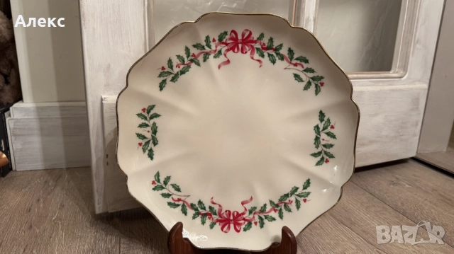  Lenox, 1980г– Голямо Коледно плато, златен печат., снимка 2 - Чинии - 52684175