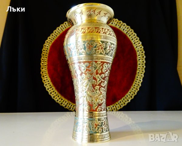 Бронзова ваза,цветен емайл,Британска Индия,маркирана. , снимка 9 - Вази - 39553278