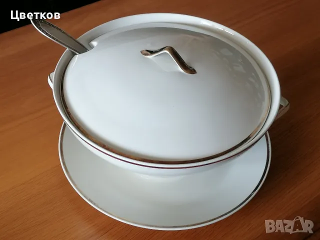 Супник с черпак,овално плато и чиния "Krone Qualitats Porcellan", снимка 7 - Антикварни и старинни предмети - 49616499