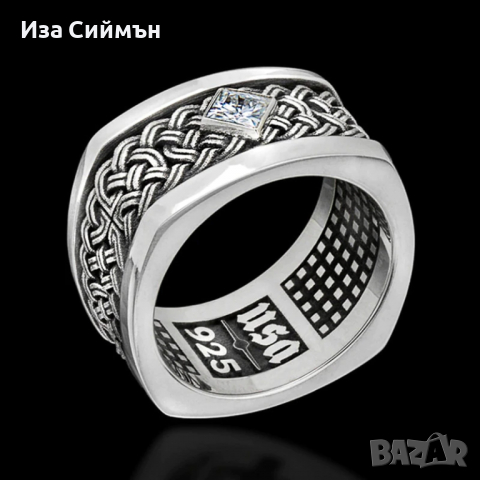 Сребърен пръстен с диамант печат USA, снимка 2 - Пръстени - 36164346