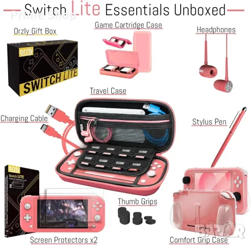 Комплект аксесоари Orzly Essentials за Nintendo Switch Lite (Coral), снимка 4 - Аксесоари - 56144141