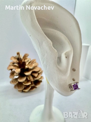 Сребърни обеци с естествен аметист, снимка 7 - Обеци - 53438246