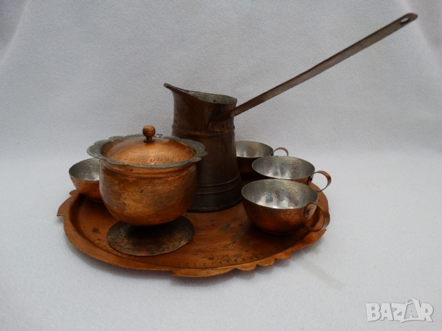 Меден сервиз за кафе  - 6 чаши, джезве, захарница и поднос- КОВАНА МЕД, снимка 12 - Други стоки за дома - 36044552
