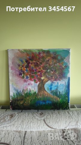 Ръчно рисувана картина на платно "Дърво" маслени бои, снимка 3 - Картини - 42309287