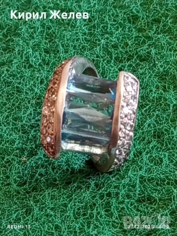 Разкошен Арт Нуво сребърен пръстен с СИН ТОПАЗ и кристали 52507, снимка 2 - Пръстени - 52912046