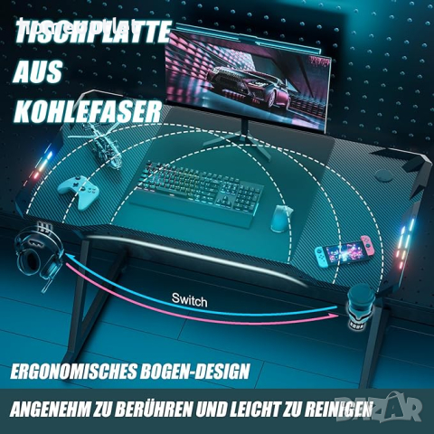 Геймърско бюро с LED, HLONONE BKY14, 140 x 60 см, снимка 5 - Бюра - 44758866