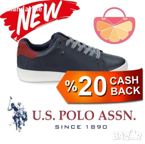 ПРОМО 🍊 U.S. POLO® № 38 🍊 Оригинални кожени спортни обувки DARK BLUE & RED нови с кутия