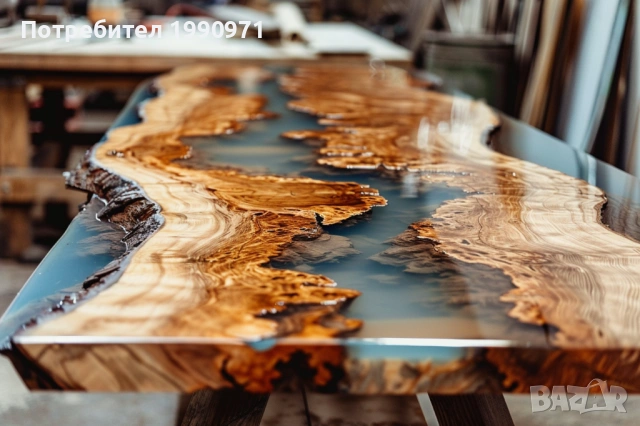 Маса от уникален дървен материал и смола ръчка изработка по поръчка, снимка 4 - Маси - 53729126