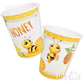 Пчела пчели пчелички 8 бр картонени чаши парти рожден ден, снимка 1 - Чаши - 40582067