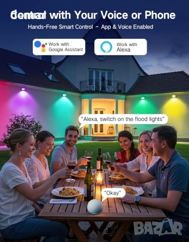 OUTON V2 Смарт външни LED прожектори RGBAICW, приложение и дистанционно, 4 броя, IP65, снимка 4 - Лед осветление - 51316357