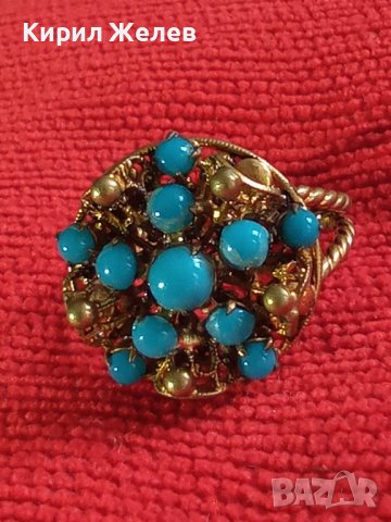 19 ВЕК ПОЗЛАТЕН ТЮРКОАЗЕН БРОНЗОВ ФИЛИГРАН ПРЪСТЕН СТАРО ГРАДСКО БИЖУ СТАР ЮВЕЛИРЕН УНИКАТ 17256