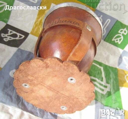 стар музикален ударен инструмент барабан, гълъб птица, кожа и дърво ваза Патагония, кожен кон, хамут, снимка 8 - Декорация за дома - 28907670