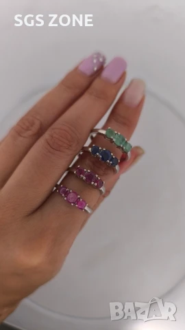 СРЕБЪРЕН ПРЪСТЕН С РУБИН, САПФИР, ИЗУМРУД 