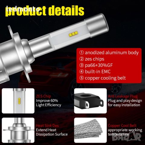 Лед крушки без бентилатор h7 h4 hb3 h1 , снимка 3 - Аксесоари и консумативи - 35920848