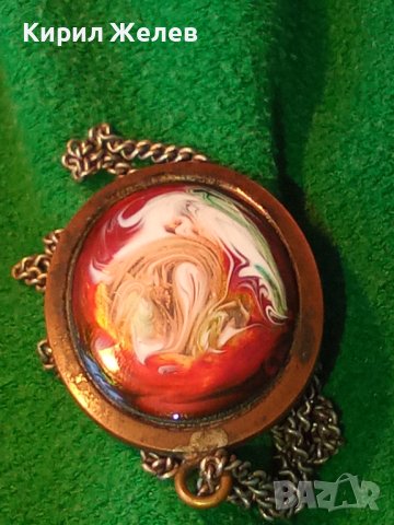СТАРИНЕН МЕДЕН МЕДАЛЬОН УНИКАТ с ВЕНЕЦИАНСКО СТЪКЛО МУРАНО и ДЕБЕЛО ПОСРЕБРЕНА МЕДНА ВЕРИЖКА 36467, снимка 5 - Антикварни и старинни предмети - 39942128