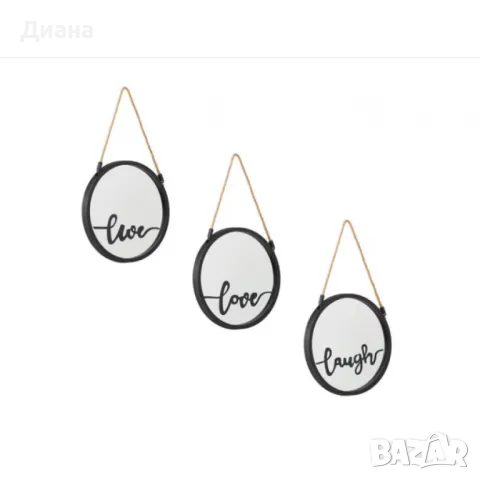 Комплект от 3 броя декоративни стенни огледала в черен цвят за офив или дом - с принт, снимка 1