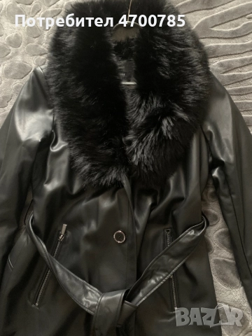 Дълго кожено палто с яка с косъм, снимка 8 - Палта, манта - 52998644