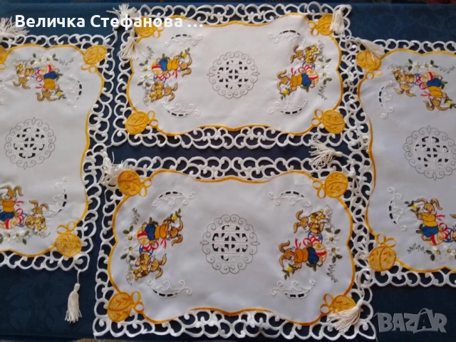 Великденска покривка с 4 тишлайфера, снимка 4 - Покривки за маси - 53418243
