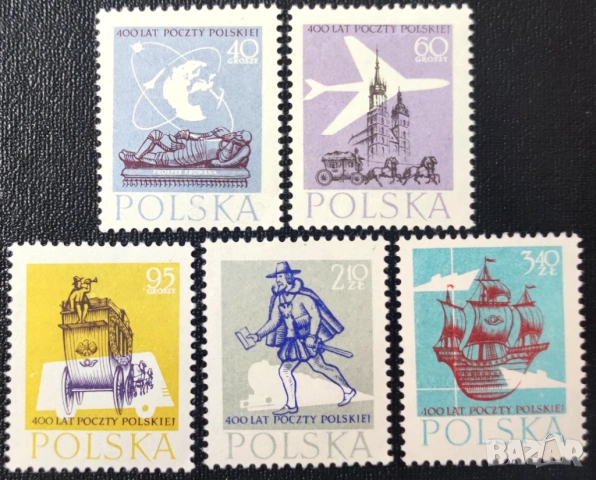 Полша, 1958 г. - лот марки на теми архитектура, риби, самолети, медали, коне, история и др., снимка 9 - Филателия - 53458674