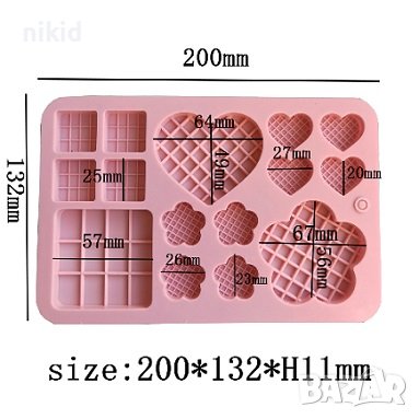 различни гофрети релеф вафлички  квадратчета вафлена кора фигури силиконов молд форма фондан шоколад, снимка 3 - Форми - 40590065