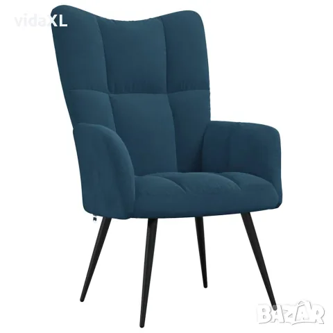 vidaXL Релаксиращ стол с табуретка, син, кадифе, снимка 6 - Столове - 56146913