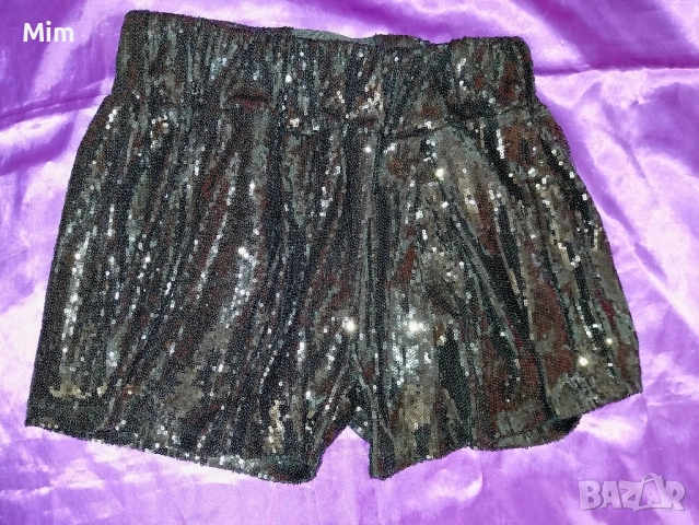 Черни къси панталонки/пола/ с пайети , снимка 4 - Рокли - 51638231