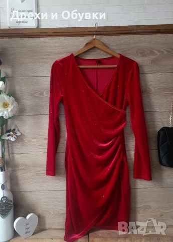 Официална червена рокля с блясък 
