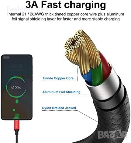 Нови 3M USB C дълъг кабел USB A към USB-C бързо зареждане 5 броя комплект, снимка 7 - USB кабели - 41650870