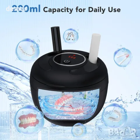 Accwork ултразвуков почистващ апарат за протези, 45kHz, 4 режима, цифров таймер, 200 мл, черен, снимка 8 - Други - 50190216