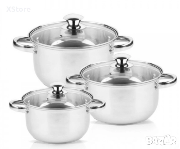 Комплект тенджери Rosberg R51210O6, включва - 20/22/24см., Неръждаема стомана, снимка 5 - Съдове за готвене - 52499245