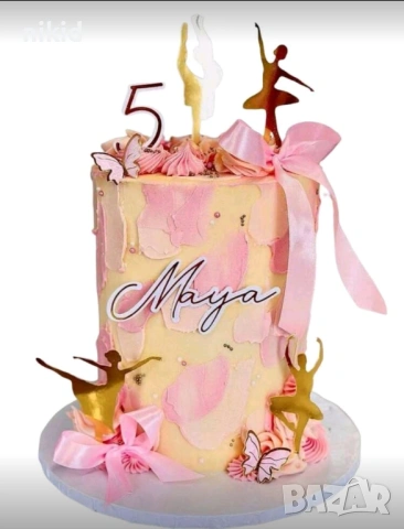 6 бр Балерина Балет пластмасови златни топери топер за торта украса декор, снимка 3 - Други - 53158636