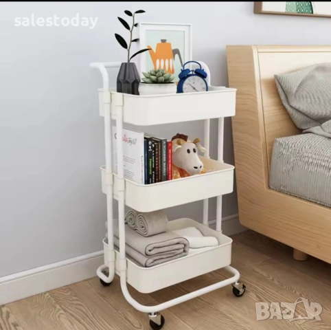 Количка с колелца за фризьорски салон, баня, кухня, градина Органайзер с рафтове, бял, 82см, снимка 2 - Етажерки - 52545421