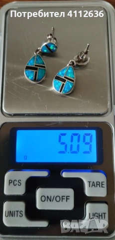 Сребърни обеци с опали и оникси, снимка 3 - Обеци - 53755308