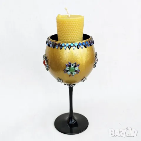 Свещник Свещен Граал — златен потир със скъпоценни камъни и чешки кристал, снимка 6 - Декорация за дома - 49695982