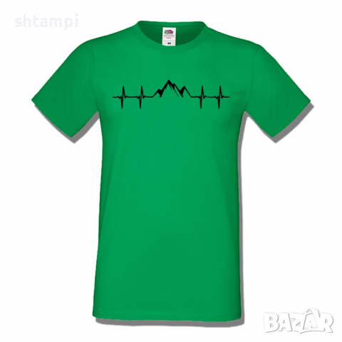 Мъжка тениска Heartbeat Mountain,Къмпинг,Планина,Изненада,Подарък,Поход,Връх,Хижа,