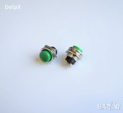 Бутон метален незадържащ НО зелен 125V 3A Ф16mm, снимка 1