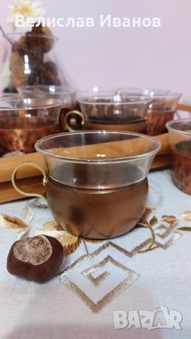 Чашки за кафе стъкло и медни подстакани. 10 броя, снимка 4 - Антикварни и старинни предмети - 44588335