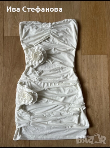  Нова елегантна парти коктейлана официална бяла еластична рокля 3Д 3D цветя рози 