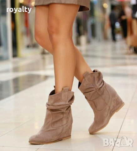 Боти на платформа - каки велур, снимка 5 - Дамски боти - 53303253