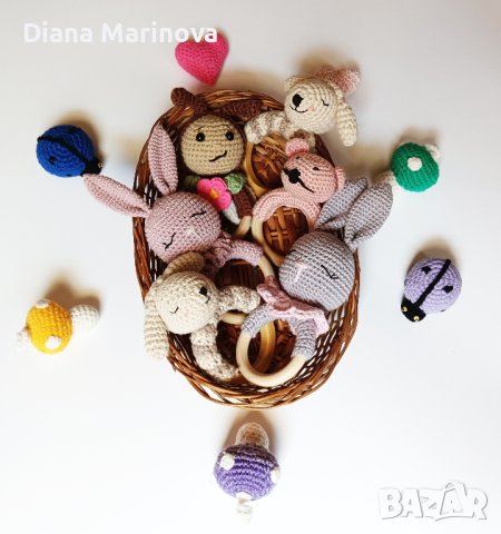 Плетени бебешки дрънкалки, гризалки, чесалки, детска играчка, подарък за бебе, снимка 3 - Дрънкалки и чесалки - 41223982