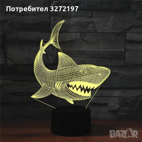 Холограмна 3D LED лампа Акула-дистанционно управление 16 цвята+други режими на управление, снимка 4 - Настолни лампи - 49575593