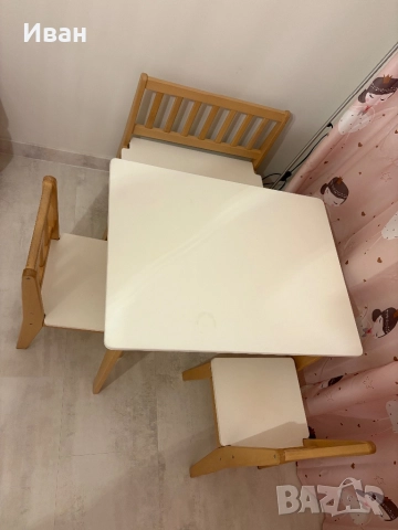 Маса с 2 столчета и пейка, снимка 2 - Мебели за детската стая - 52147461