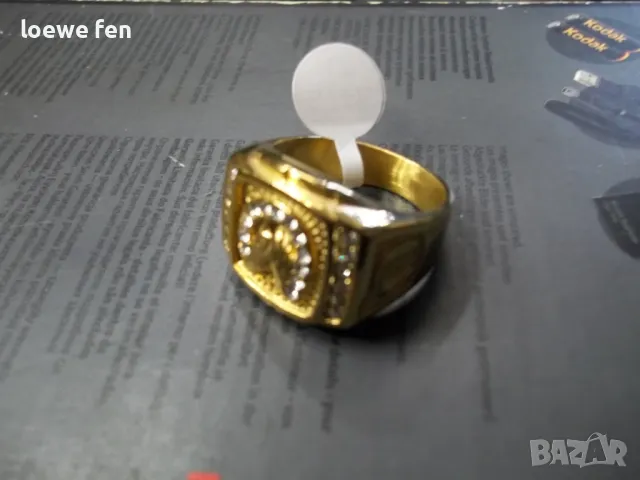 Мъжки пръстен неръждаема стомана златен цвят - конче с подкова, снимка 7 - Мъжки - 49878193