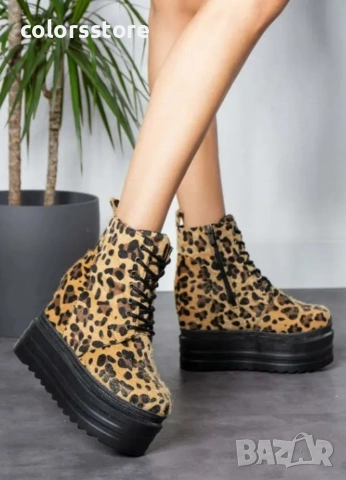 Боти на платформа - леопардов принт (кафяво с черно) - BML88 