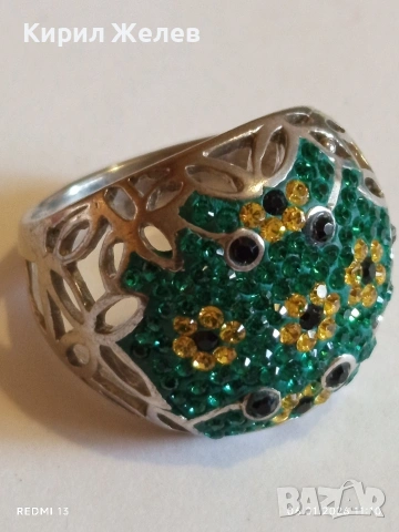 Ретро сребърен пръстен с флорален абстрактен дизайн с СМАРАГДИ, ЦИТРИН, ТУРМАЛИН Арт бижу 51817, снимка 8 - Пръстени - 53004037