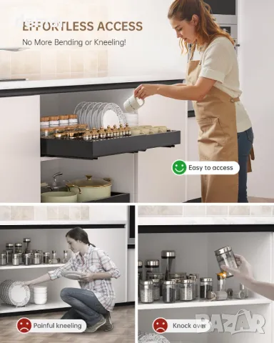 DAYONE 2 броя издърпващи се органайзера за шкафове, черни, въглеродна стомана 32-52 см, регулируеми, снимка 4 - Други стоки за дома - 50285238